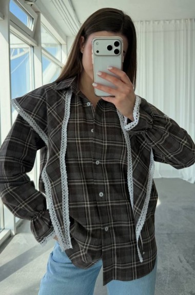 Сорочка з баскою з мереживом VOL-745A650 Сорочка з баскою з мереживом VOL-745A650