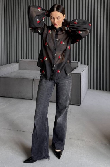 Прозрачная черная блузка  LID-608A1000