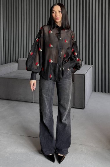 Прозрачная черная блузка  LID-608A1000