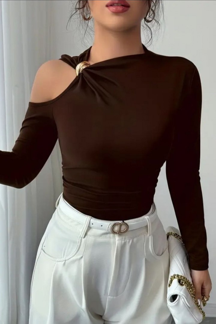 Стильний лонгслів з відкритим плечем KC-3354A350