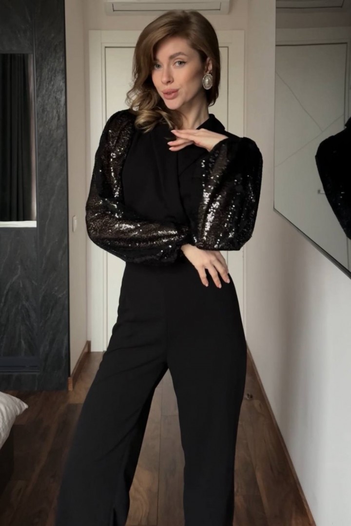 Праздничный черный комбинезон INNA-760A630