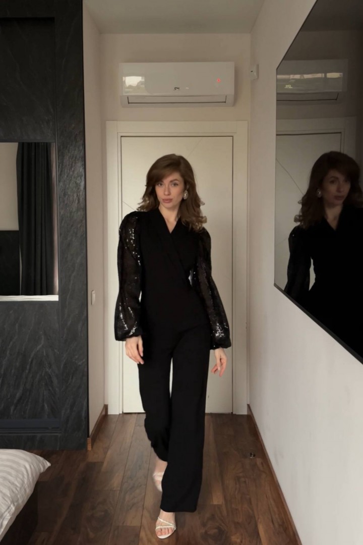 Праздничный черный комбинезон INNA-760A630