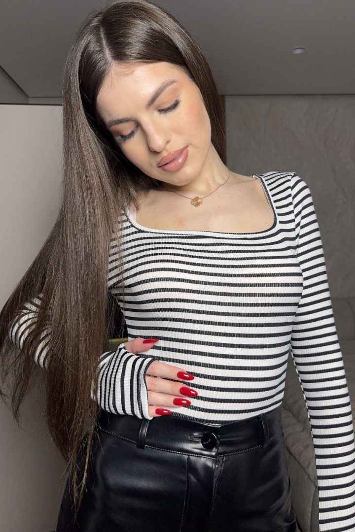 Женское боди с длинными рукавами в полоску MIK-1587A260