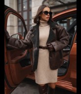 Дубленка с поясом WOW-2424A37