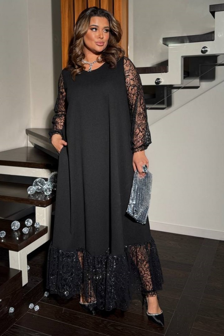 Черное нарядное платье  BEL-7755A18