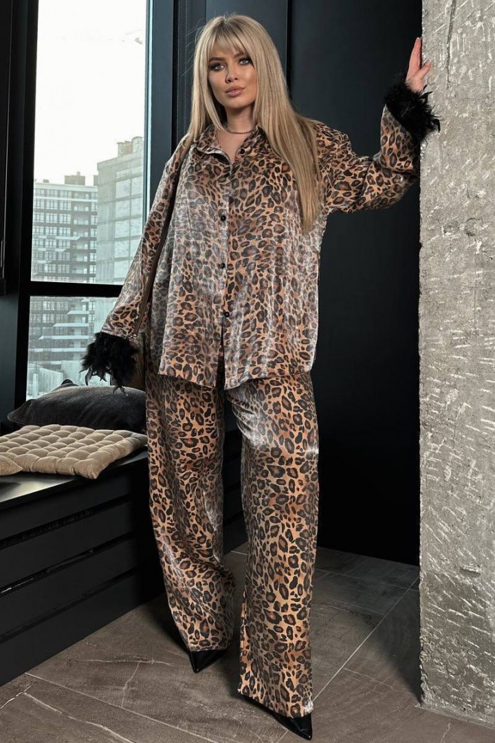 Леопардовый костюм брючный YM-05782.17A27