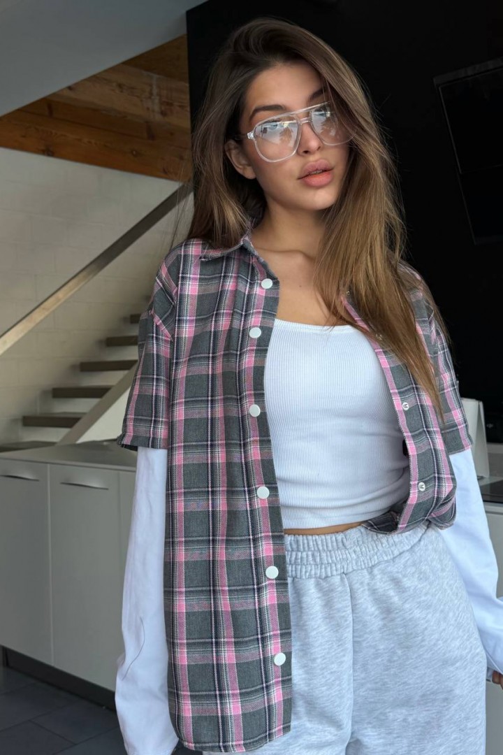 Рубашка в клетку с коротким рукавом  LK-373A550