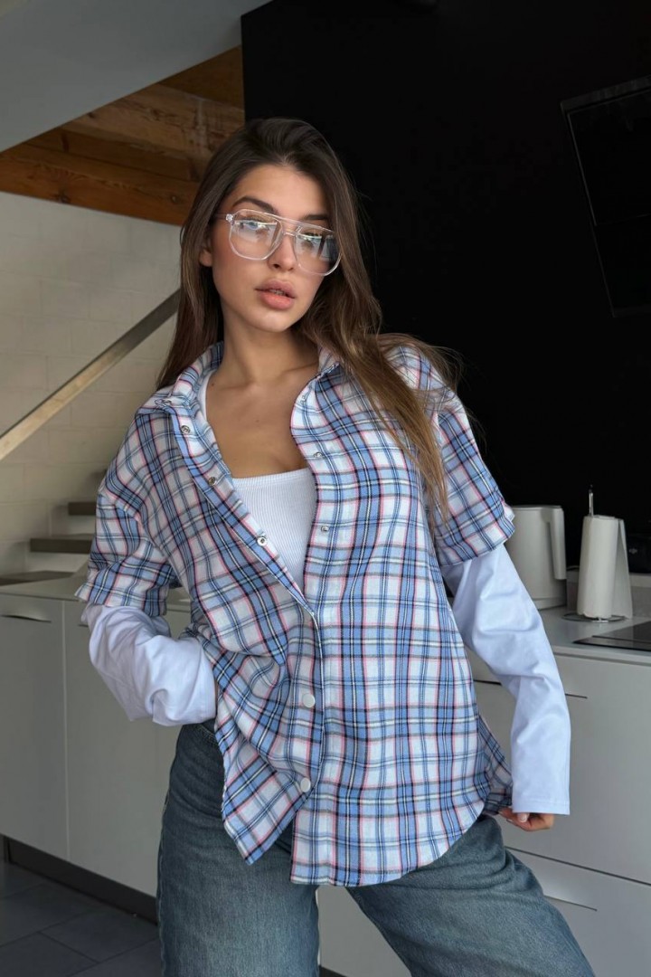 Рубашка в клетку с коротким рукавом  LK-373A550