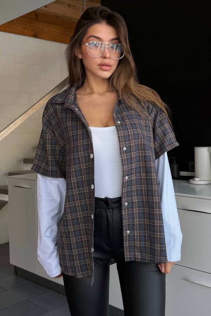 Рубашка в клетку с коротким рукавом  LK-373A550