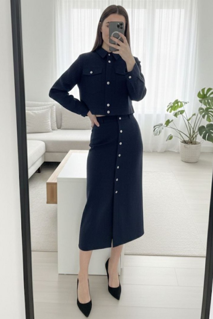 Стильный костюм куртка и юбка AKS-130A650