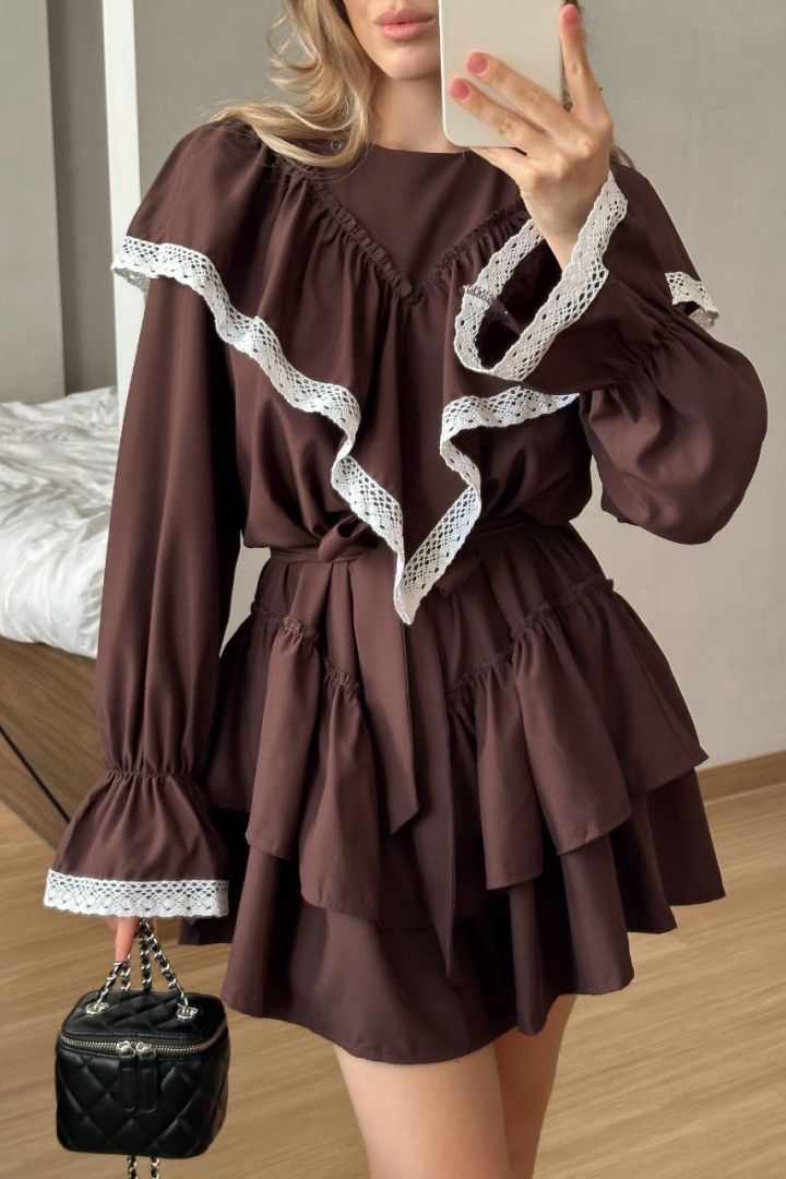 Платье с воланами AKS-139A620