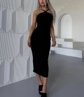 Платье с открытой спиной черное  WA-140A300