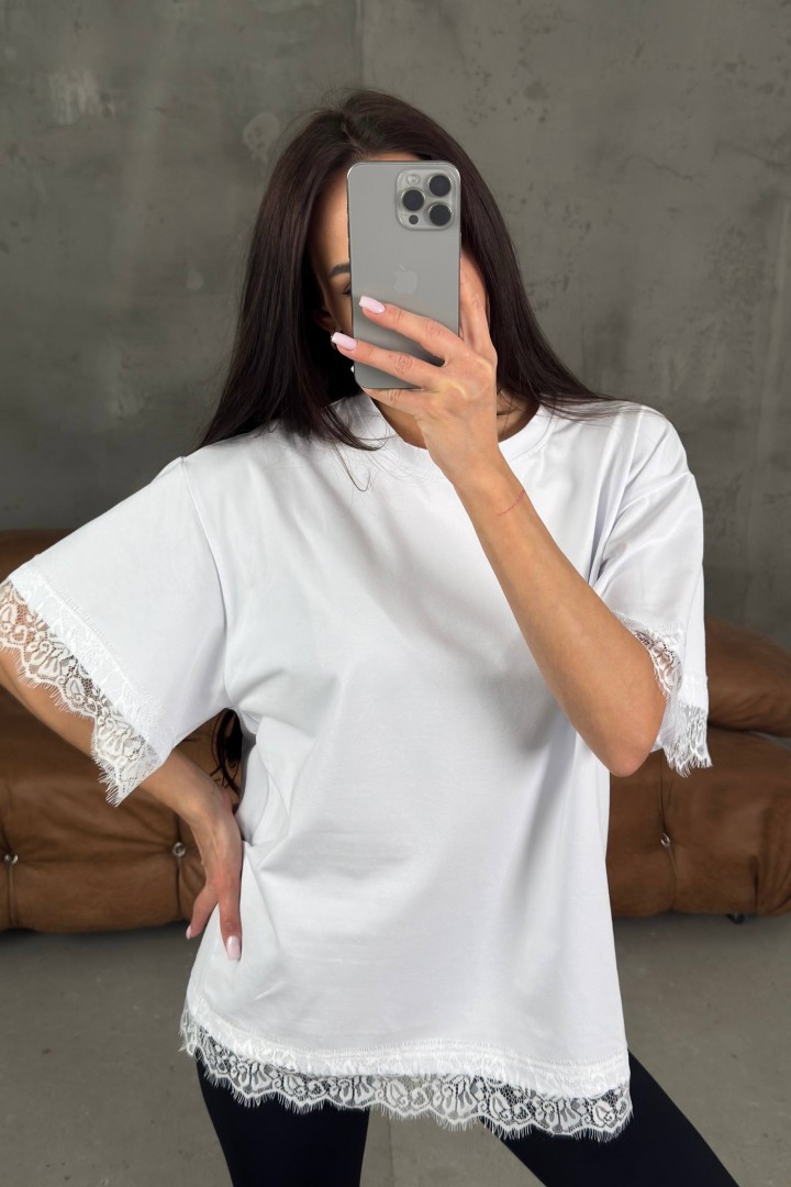 Футболка oversize с кружевом MIY-1086A450