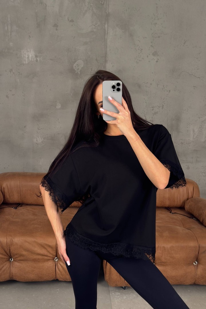 Футболка oversize с кружевом MIY-1086A450