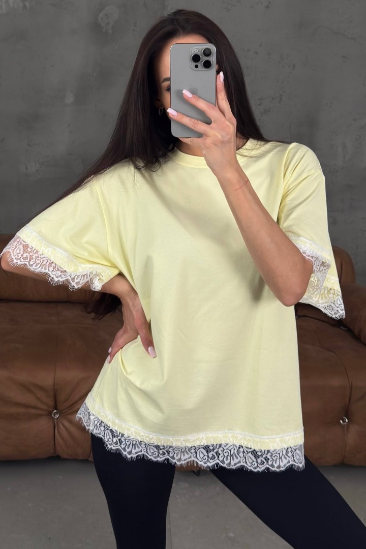 Футболка oversize с кружевом MIY-1086A450