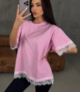 Футболка oversize с кружевом MIY-1086A450