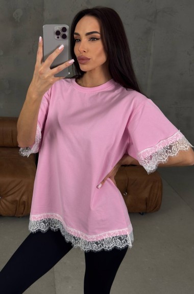 Футболка oversize с кружевом MIY-1086A450 Футболка oversize с кружевом MIY-1086A450