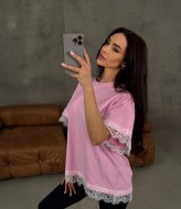 Футболка oversize с кружевом MIY-1086A450