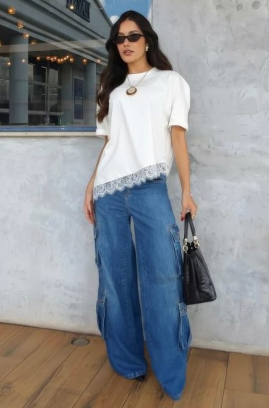 Футболка с кружевом LUC-1217A299