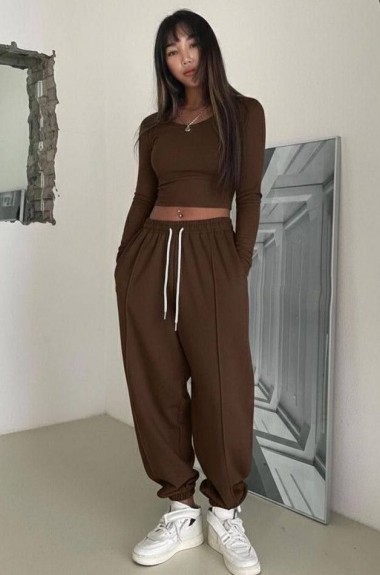 Комфортный костюм укороченный топ и брюки MIK-1735A590