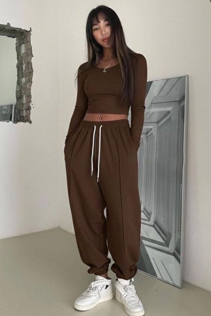 Комфортный костюм укороченный топ и брюки MIK-1735A590