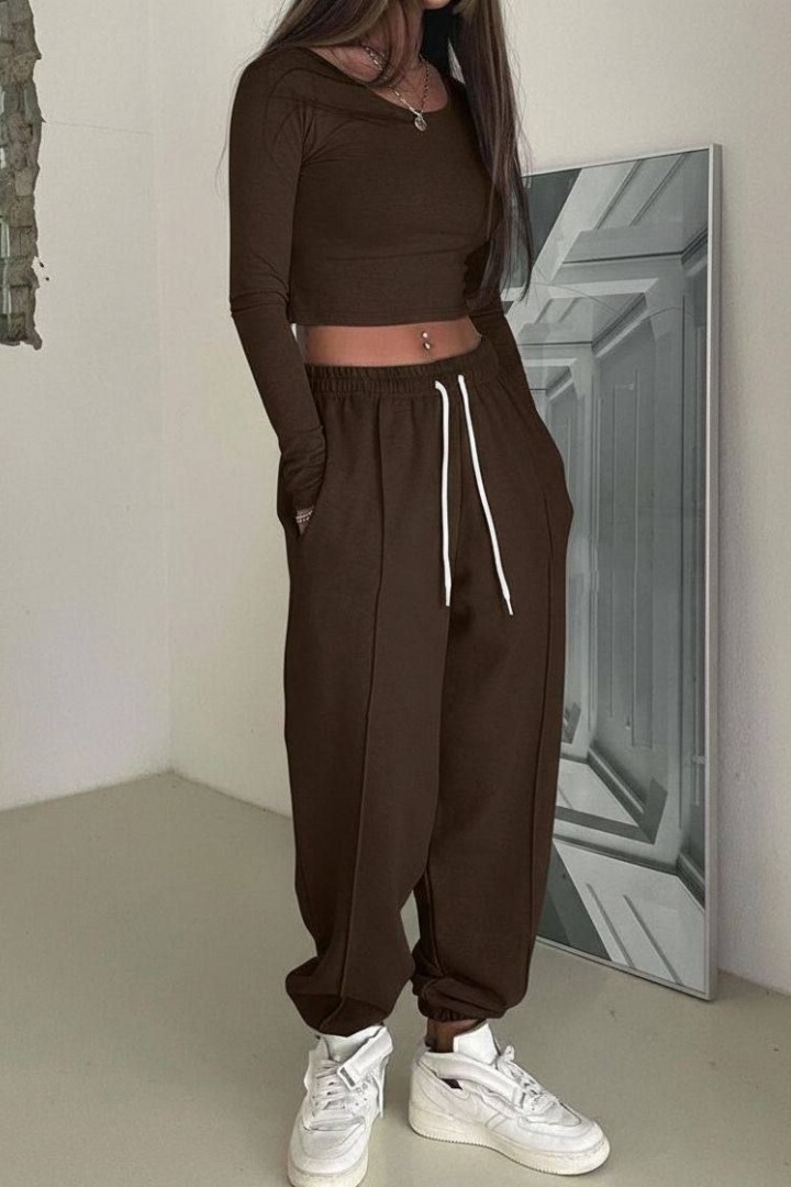 Комфортный костюм укороченный топ и брюки MIK-1735A590