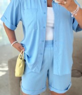 Льняной костюм шорты и рубашка KG-4140A590