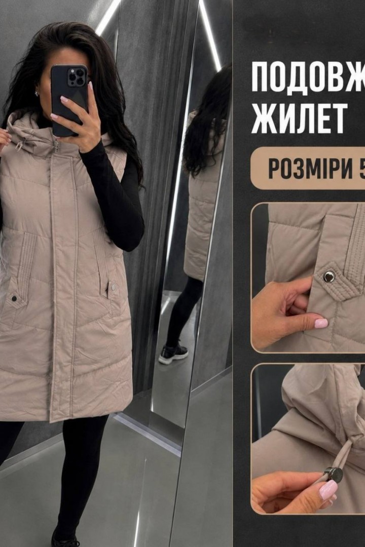 Удлиненная жилетка с капюшоном SIK-6618A700