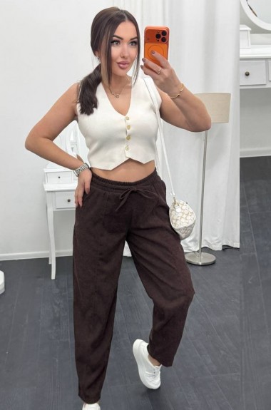 Брюки из микровельвета свободного кроя XOF-7013A310