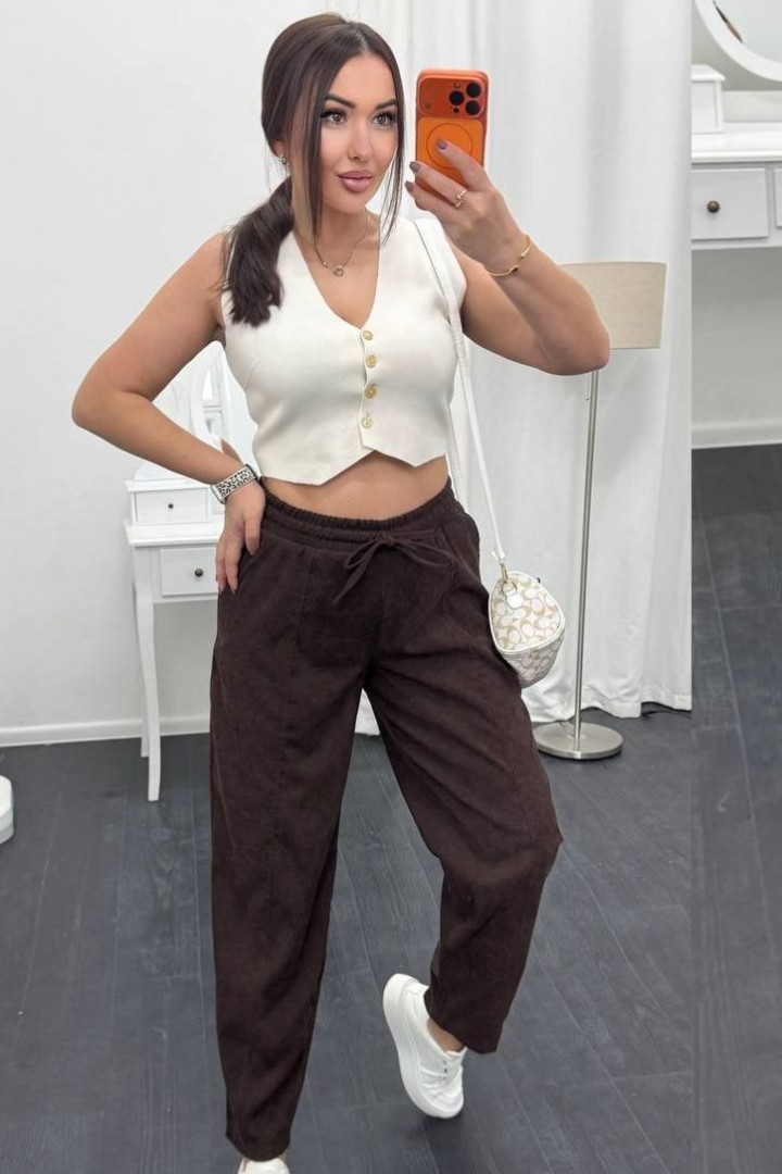 Брюки из микровельвета свободного кроя XOF-7013A310