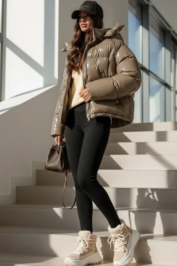 Теплые леггинсы в рубчик на меху IMMA-431A270