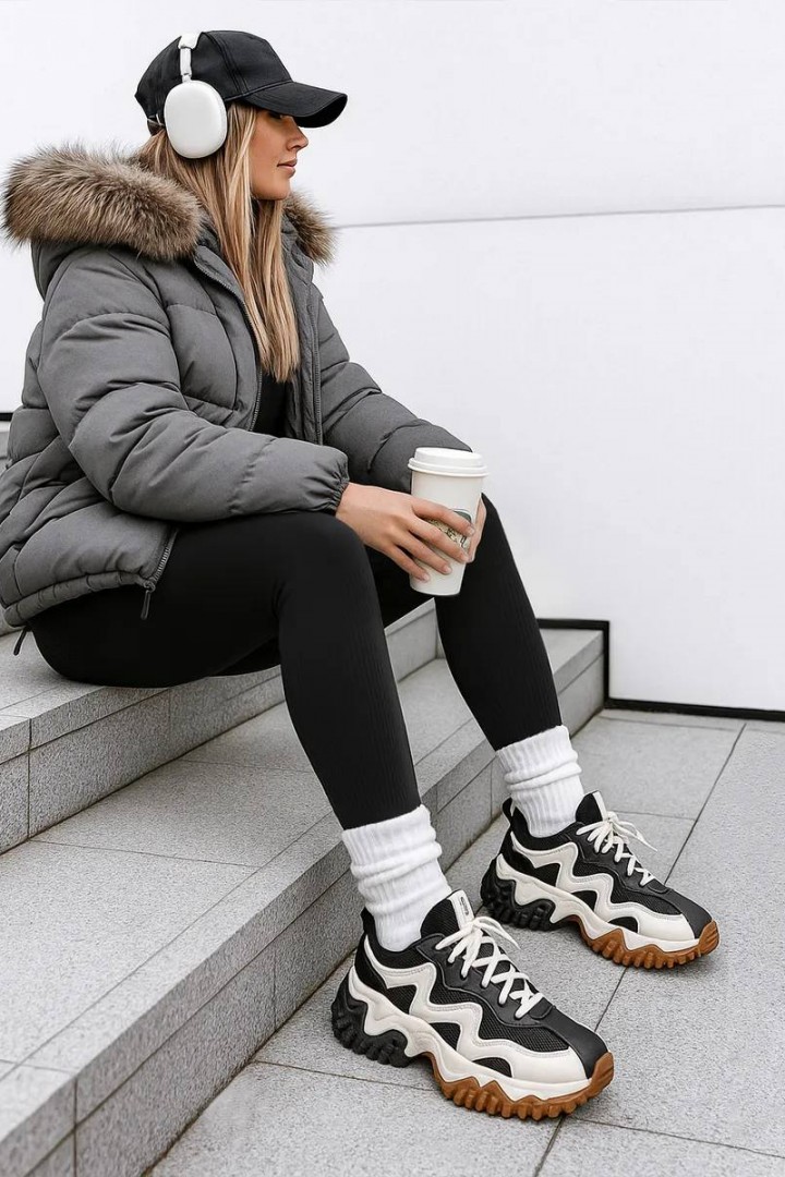 Теплые леггинсы в рубчик на меху IMMA-431A270