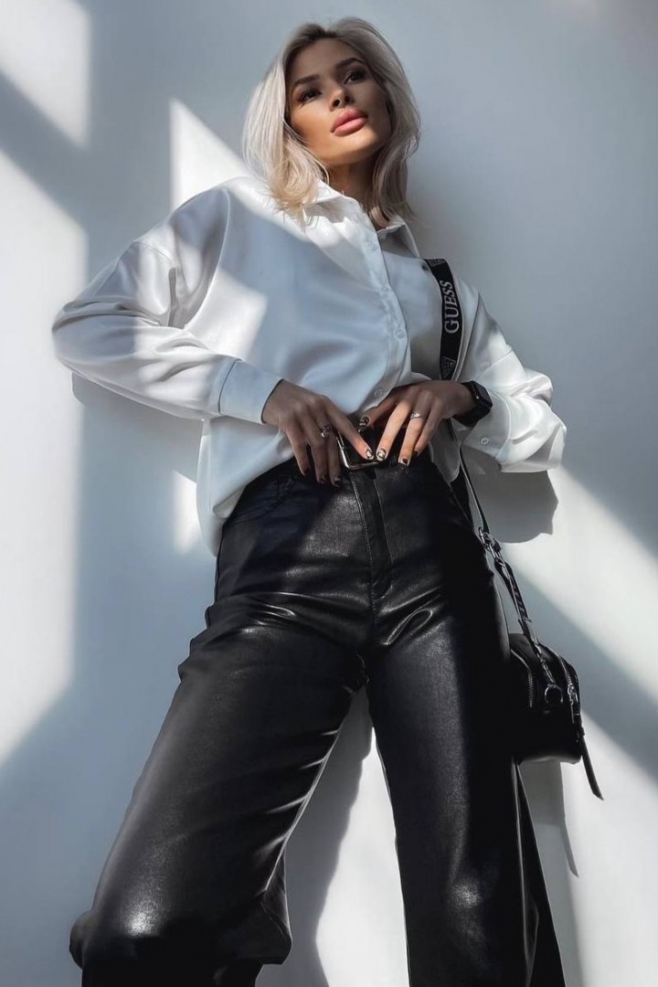 Шкіряні кльошові штани DMP-A1567A300B340