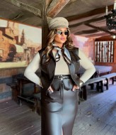 Кожаный костюм женский с юбкой  VW-1614A730