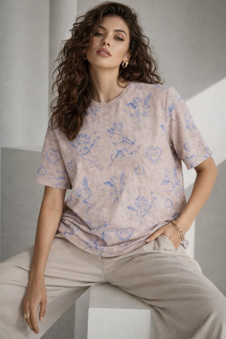 Футболка oversize со стильным накатом MIK-01A380