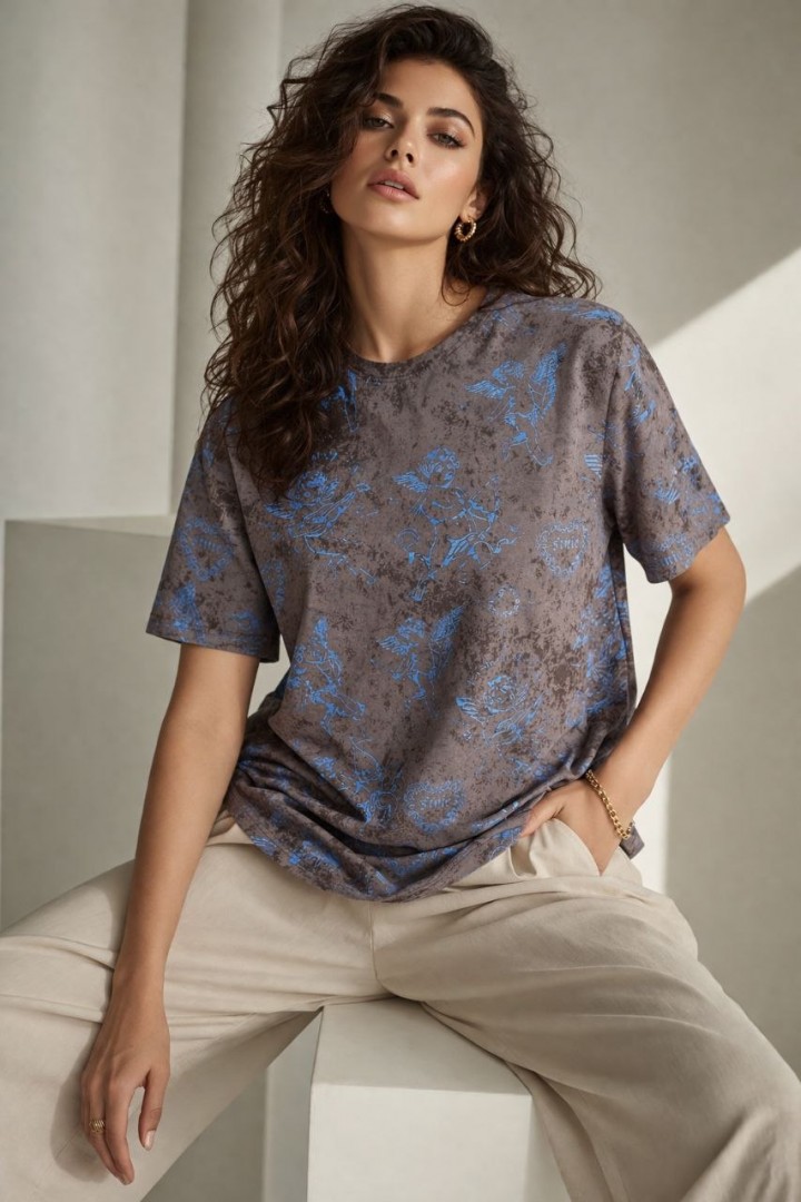 Футболка oversize со стильным накатом MIK-01A380