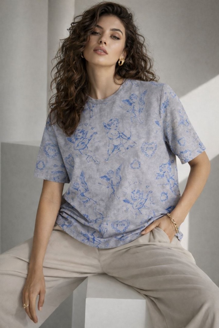 Футболка oversize со стильным накатом MIK-01A380