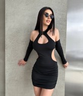 Чёрное короткое платье OTA-209A380