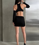 Чёрное короткое платье OTA-209A380