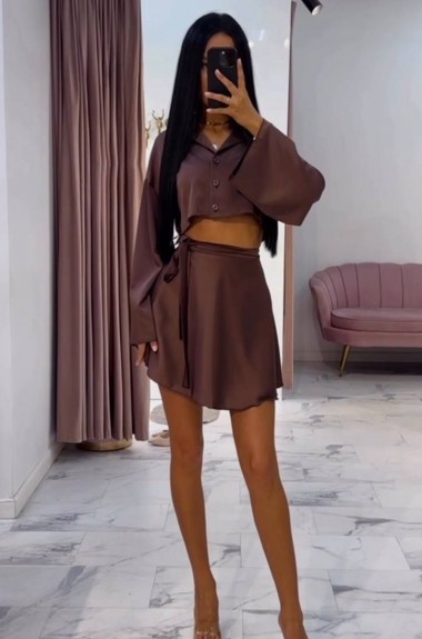 Костюм кроп-рубашка+юбка на запах STB-09A550