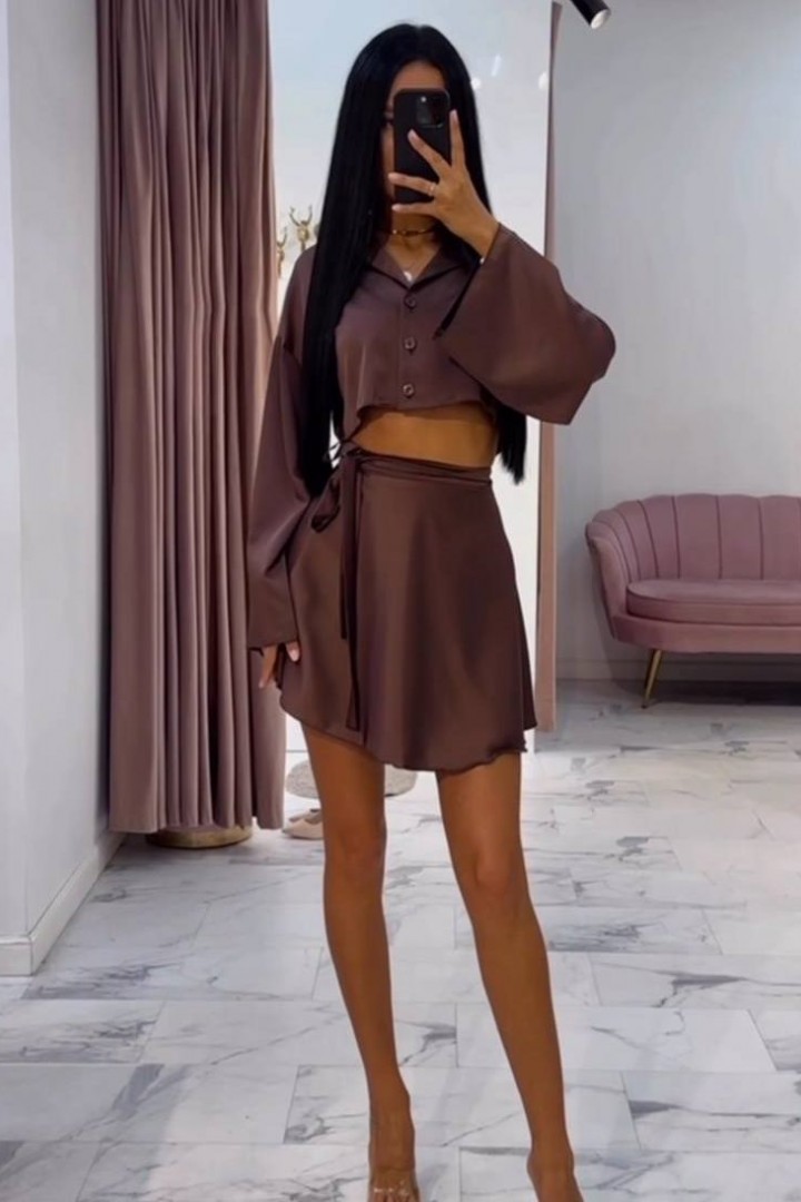 Костюм кроп-рубашка+юбка на запах STB-09A550