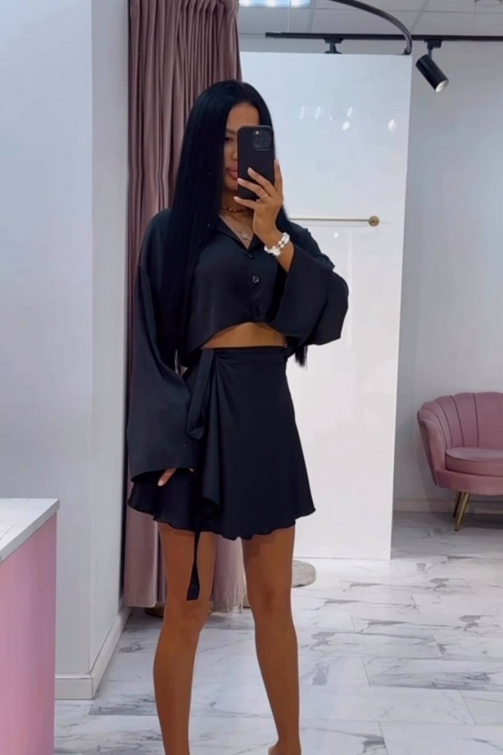 Костюм кроп-рубашка+юбка на запах STB-09A550