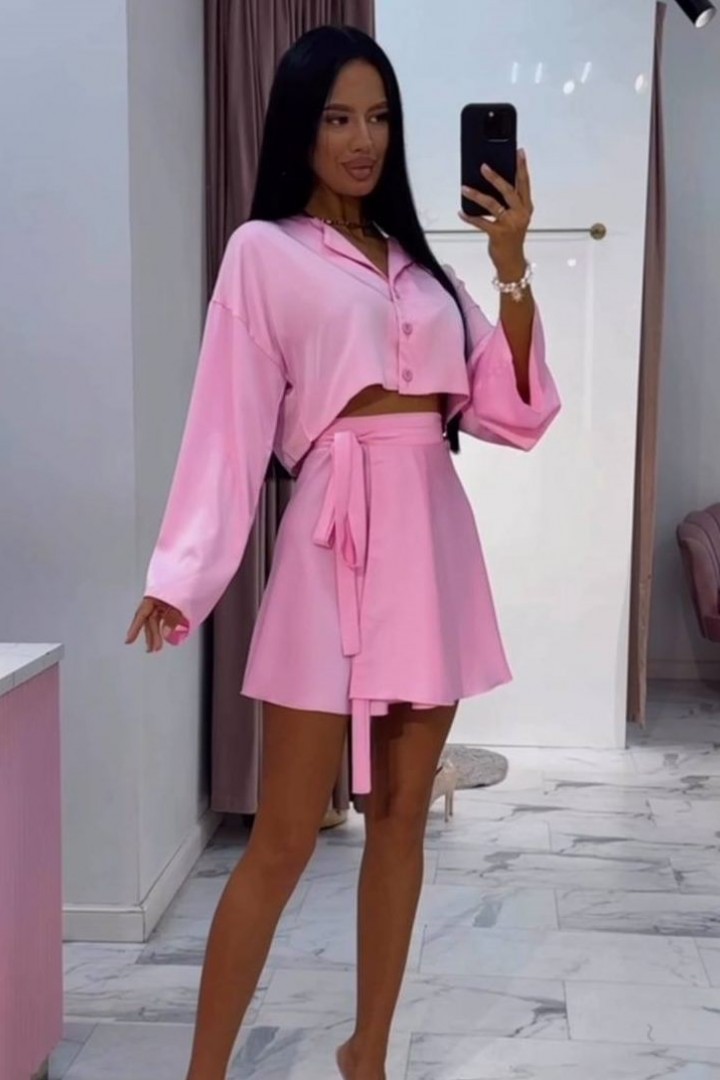 Костюм кроп-рубашка+юбка на запах STB-09A550