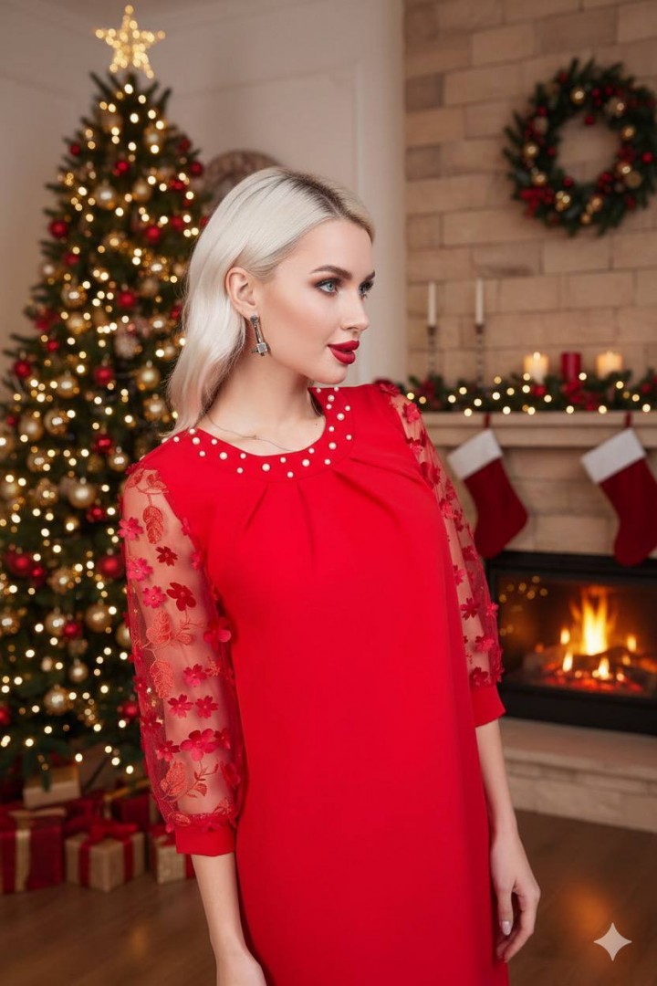 Платье с вышивкой на рукавах AS-424A300