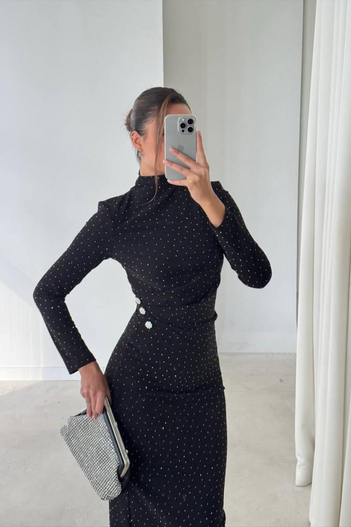 Черное платье с блестками ANM-417A650