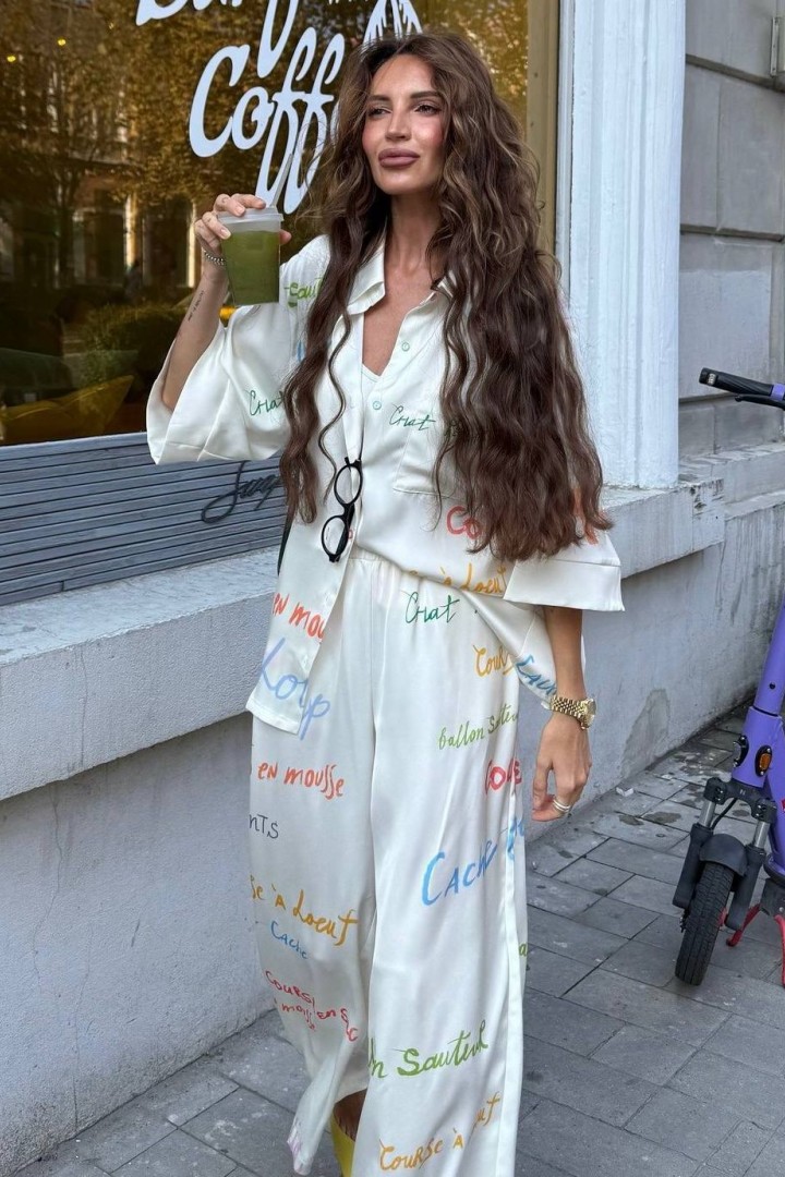 Шовковий брючний костюм з надпісями BAC-974A1200