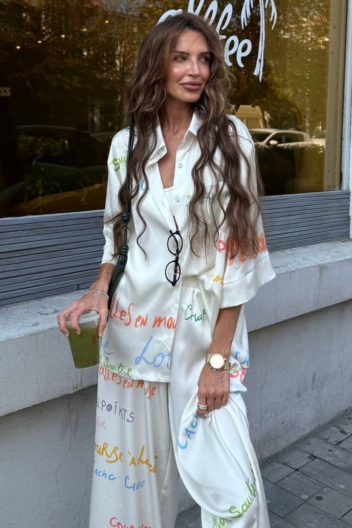 Шовковий брючний костюм з надпісями BAC-974A1200