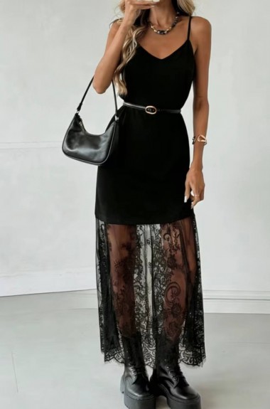 Черное платье на бретельках  JK-2019A499