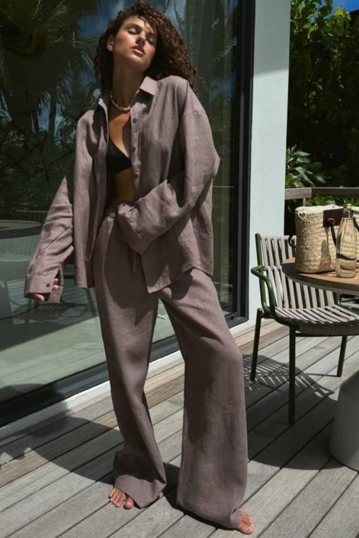 Льняной  брючный костюм  FL-2141A650