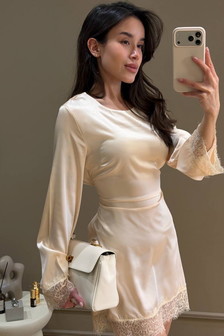 Шёлковое платье на шнуровке  SPL-7106A490